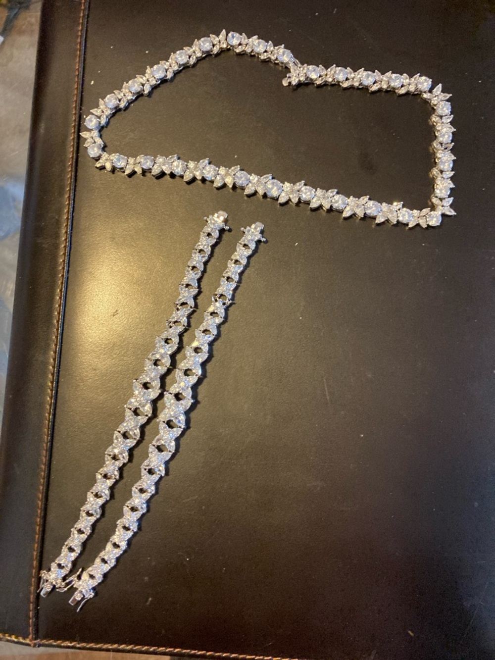 Sparkling Cubic Zirconia Necklace and Bracelet Set - Silver Tone